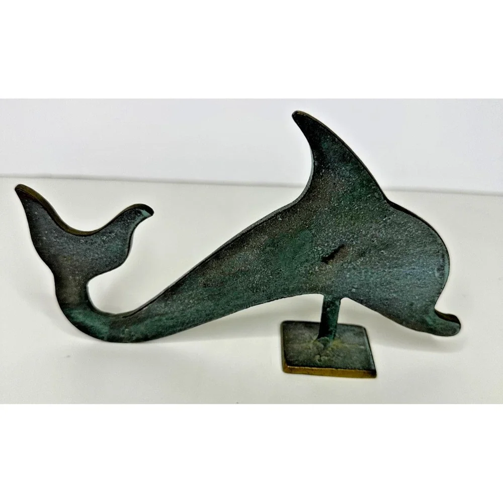 Brass Dolphin Figure Table Top Polished Patina textured Solid Marine Beach Coast